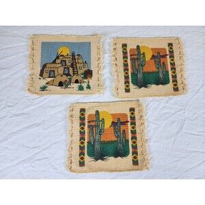 El Paso Saddle Blanket Co Set 3 Woven Coasters Mug Rugs Cactus Pueblo Western